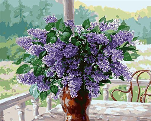 [Linen canvas &amp; wooden frame] Blue and White Flowers, DIY Oil Painting, Paint by Numbers kit, 39*49*2.3 cm