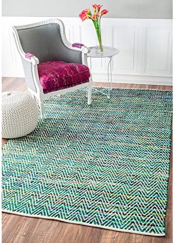 nuLOOM Handmade Flatweave Stiped Chevron Cotton Green Rug (4' x 6')
