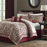 Madison Park Vespia Jacquard 7 pc set (Comforter set +3Pillows ) - Red - Qu ....