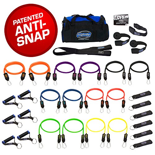 Bodylastics (Genuine) 31 pcs Resistance Bands Set *MEGA RESISTANCE with 14 Stackable anti-snap exercise tubes, Heavy Duty components, Large gym bag and printed instructions for the top muscle building exercises. Bodylastics (Genuine) 31 pcs Resistance Bands Set *MEGA RESISTANCE with 14 Stackable anti-snap exercise tubes, Heavy Duty components, Large gym bag and printed instructions for the top muscle building exercises.