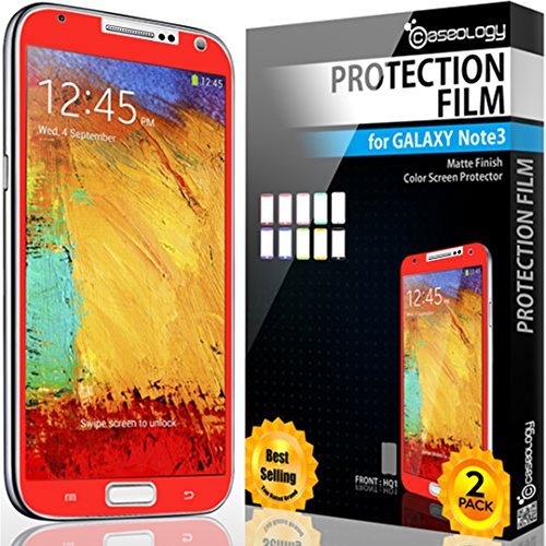 Galaxy Note 3 Screen Protector, Caseology [HD Clarity] Samsung Galaxy Note 3 Screen Protector [2-Pack] [Red] [3-Month Warranty] Color Film [Crystal Clear] Front Screen Protection Galaxy Note 3 Screen Protector (for Samsung Galaxy Note 3 Verizon, AT&T Sprint, T-mobile, Unlocked)