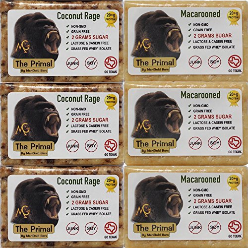 THE PRIMAL (Paleo) Protein Bars by MariGold Bars (6 Coconut Rage, 6 Macarooned)