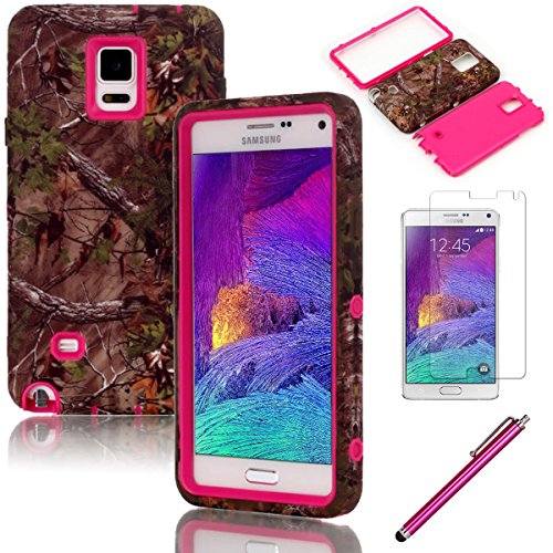 Galaxy Note 4 Case, [Real Tree Camo Design] Case, EC™ Luxury 3 in 1 Hybrid High Impact Soft TPU + Hard PC Case Cover for Samsung Galaxy Note 4 (AT&T, Verizon, T-Mobile, Sprint, And All International Carriers) with Screen Protector + Stylus (Camo-Rose)
