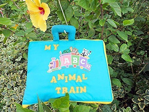 Cloth picture book ABC MY ABC ANIMAL TRAIN Blue Embroidered ABC English bag educational