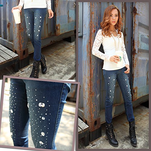 大きいサイズ レディース デニムパンツ ジーンズ/ビジュー ストレッチ ジーパン 美脚/7165