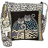 Laurel Burch Crossbody Tote with Zipper Top, Spotted Cats