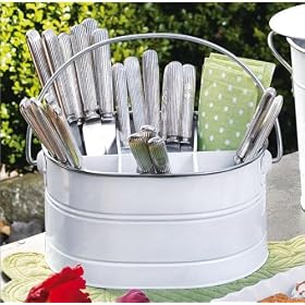 <b>White FLATWARE CADDY basket bucket home decor</b>