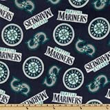 60'' Wide MLB Fleece Seattle Mariners Toss Teal/Blue Fabric By The Yard