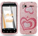 Rhinestones Protector Case for HTC Sensation 4G, Two Pink Hearts Full Diamo ....