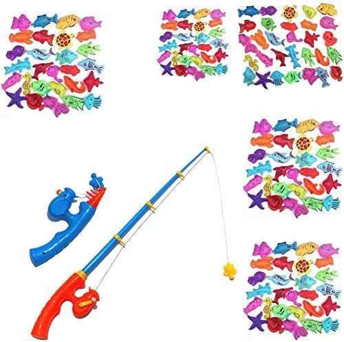 100Pcs Waterproof Magnetic Floating Fish Toys &amp; 2Pcs Large Magnetic Telescopic Fishing Rods Bath Toys Fishing Set
