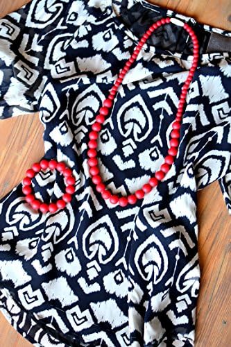 Silicone Teething Necklace - by Modern Ohana - BPA Free, Silicone Jewelry for Mom and Baby [Round Beads Necklace and Bracelet Set] (Red)