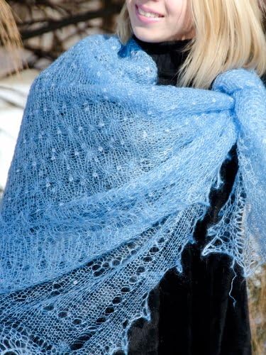 Orenburg Goat Down Shawl 59x59'' (150x150cm) "Blue Lagoon"