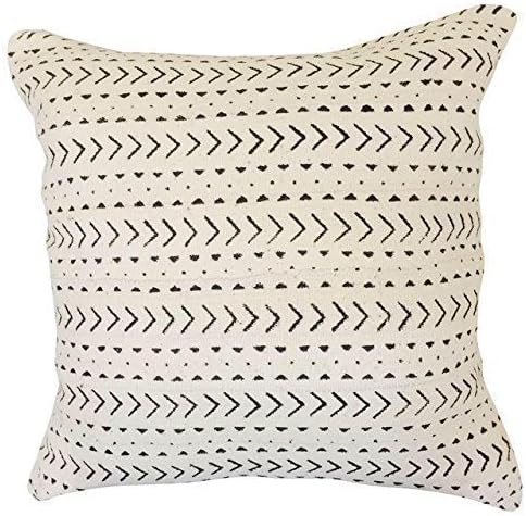 Mod White and Black African Mud Cloth Throw Pillow 18" x 18"