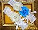Ivory Beach Blue Lace Wedding Garter Set with Pearl & Rhinestone & Bow Prom Gift