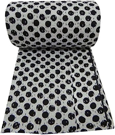 Handicraftshop Cotton Indian Kantha Quilted Bedspreads 90x60 IN Black