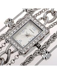 Time100 Diamond Square Dial Jewelry Chain Silver Bracelet Ladies Watch #W50032L.03A