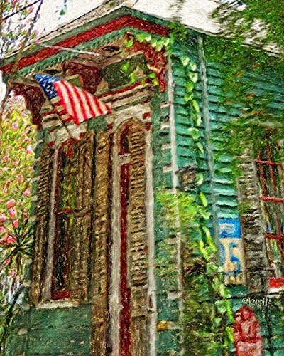 New Orleans Colorful Shotgun House Patriotic Art Print - Korpita