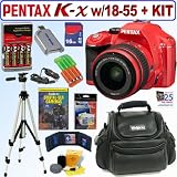 Pentax K-x 12.4MP Digital SLR Camera with 18-55mm f/3.5-5.6 AL Lens (Red) + 16GB Deluxe Accessory Kit