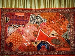 Burnt Red Orange Zardozi India Sari Tapestry Wall Hanging Throw Large 70x44