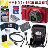 Nikon Coolpix S8100 12.1 MP CMOS Digital Camera (Red) + 16GB Deluxe Accessory Kit