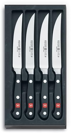 Shop Wusthof Classic 4-Piece Steak Knife Set. The black, virtually indestructible, full tang handle is triple-riveted for superior strength and durability.