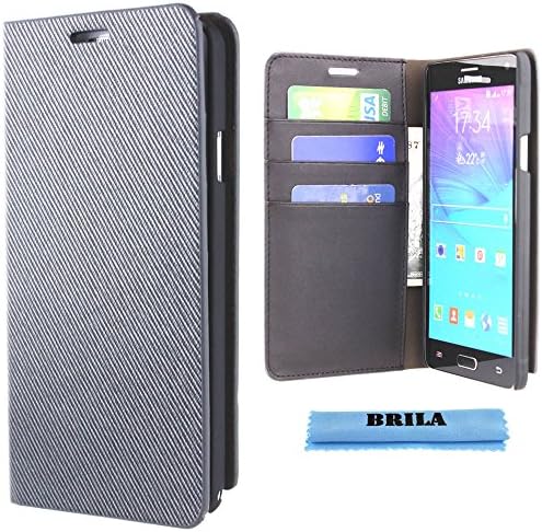Galaxy Note 4 Flip Case, BRILA® Genuine Leather Wallet Case for Note 4 (Silver Black Cross Pattern)