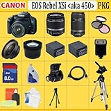 Canon EOS Rebel Xsi (A.k.a. 450d) SLR Digital Camera Kit (Black) Canon 18-55mm Lens + Canon 55-250mm Is Lens + SSE PRO Shooter Battery, Lens & Flash Complete Accessories Package (Everything you Need)