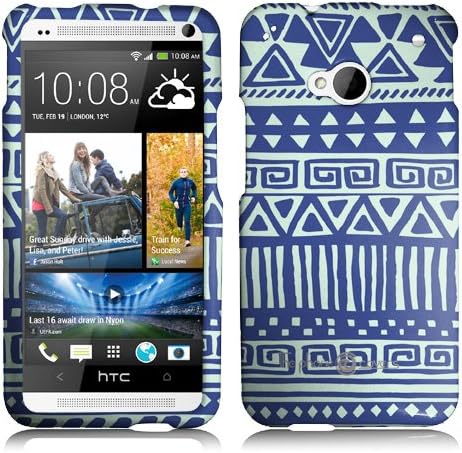 Hard Case Blue and Mint Tribal Print Pattern Faceplate for HTC One M7 Unique Fun Cool Trendy Retro Indi Vintage Design by ThePhoneCovers
