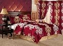 7 Pieces Burgundy with Light Gold Jacquard Floral Comforter Set Bed-in-a-bag Queen Size Bedding