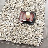 Safavieh Leather Shag Collection LSG511J Metro White and Brown Handmade Leather Area Rug, 8-Feet by 10-Feet