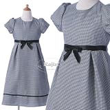 KAJIN 女の子ワンピース★【nina's 9月号掲載】清楚なウエストリボンと上品な千鳥格子のフレアドレス「黒」セール35%OFF