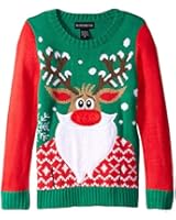 Blizzard Bay Girls' Bearded Rudolph Christmas Sweater
