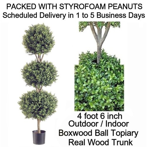 SPJPLANTS Artificial Outdoor Indoor Potted 4 foot 6 inch Boxwood 3 Ball