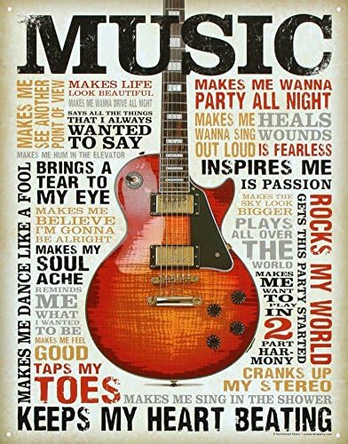 Music Inspires Me Distressed Retro Vintage Tin Sign 12 x 8in