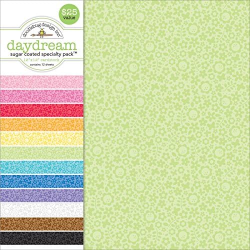 Doodlebug Specialty Cardstock, 12 by 12-Inch, Sugar Coated Daydream, 12-Pack