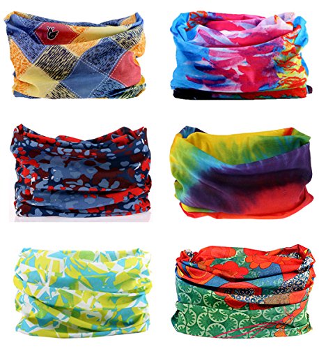 Kingree 6pcs Outdoor Magic Scarf for ATV/UTV riding, Seamless Bandanas Tube, High Elastic Headband with UV Resistance, (May)