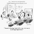 'Seasons Greetings' looks O.K. to me. Let's run it by the legal department.' Cartoon print by Mike Twohy, Published in The New Yorker on 12/7/1992 Large Matted- 16" x 22"