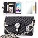 Note 5 Case, Galaxy Note 5 Case, OMIU(TM) Grid PU Leather Flip Wallet Case for Samsung Galaxy Note 5 [Shoulder Chain&Crystal Flower] Sent Stylus,Screen Protector and Cleaning Cloth-(Black)
