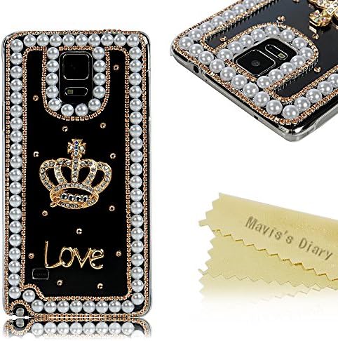 Note 4 Case- Mavis's Diary 3D Handmade Bling Crystal Smile Lovely Cat Sparkle Rhinestone Diamond Hard Cover for Samsung Galaxy Note 4 N9100 SM-N910S SM-N910C with Soft Clean Cloth (Cross Crown)
