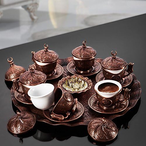 Copper Turkish Coffee Set for Six Person with Free 100 Gr. Turkish Coffee