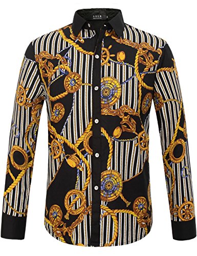 SSLR Men's Rock Style Striped Long Sleeve Shirt