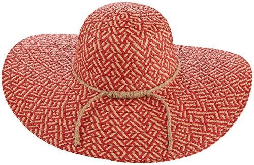 TROPICAL TRENDS LADIES PAPER BRAID JUTE DETAIL BIG 5 INCH BRIM HAT (LP230) (RED)