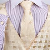Khaki Checker Formal Vest for Men Patterned for Mens Gift Idea with Neck Tie, Cufflinks, Handkerchief, Bow Tie for Suit Vs1009