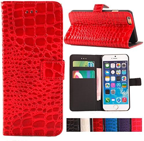 iPhone 6 Case, YESOO Crocodile Pattern PU Leather Wallet Folio Case (Red)