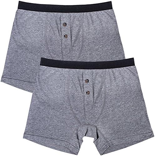 Laluna Men's Cotton Underwear Button-Fly Boxer Brief Pack of 2 XXX-Large Grey