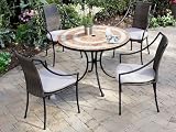 5pc Outdoor Dining Set with Terra Cotta Tile Top in Black Finish