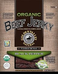 Golden Valley Natural Organic Beef Jerky, Peppered, 3-Ounce Pouches (Pack of 8)