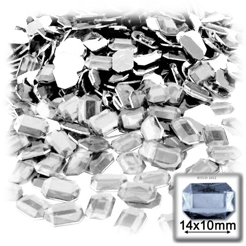 The Crafts Outlet 144-Piece Acrylic Aluminum Foil Flat Back Octagon Rectangle Rhinestones, 10 by 14mm, Clear