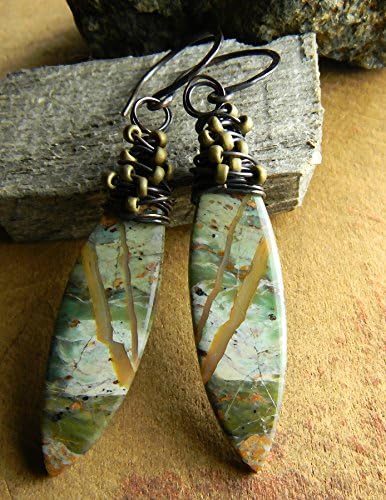 Green Jasper Marquis Copper Wire Wrapped Earrings