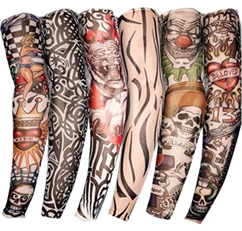 Outop 6pcs Temporary Fake Slip on Tattoo Arm Sleeves Stockings